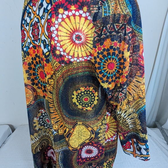 Multiples Bohemian Bold Patterns Bright Cors Cardigan Cover Duster Kimono Large - Picture 6 of 11
